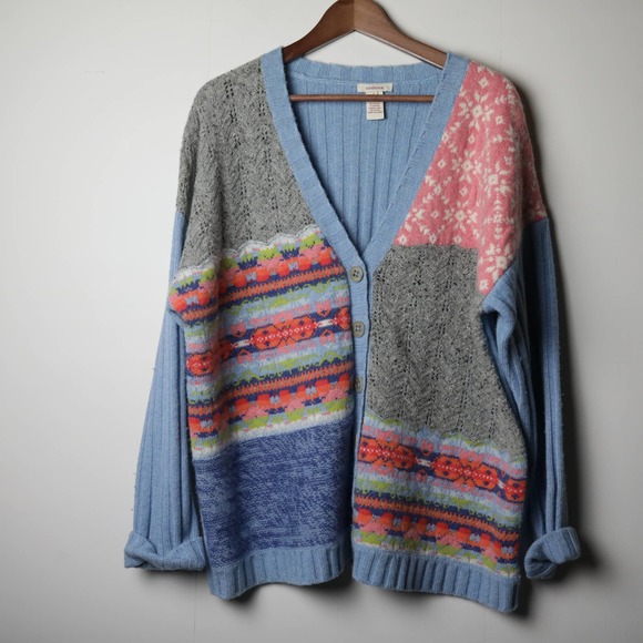 Sundance Sweaters - Sundance Patchwork Mixed Pattern Knit Grandmacore Cardigan Sweater